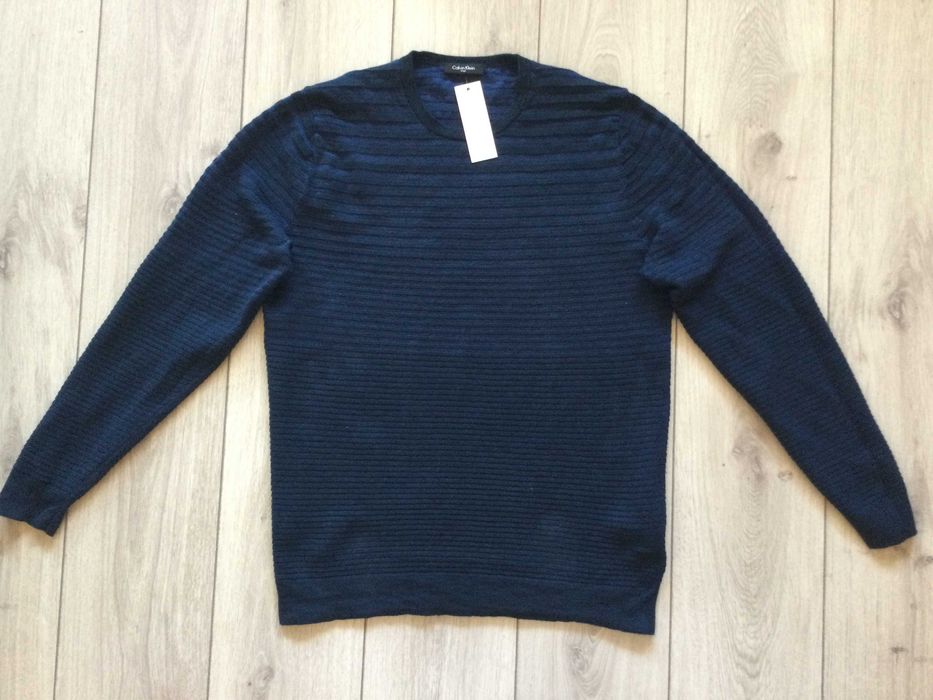 НОВ оригинален тъмно син памучен пуловер CALVIN KLEIN размер L от САЩ