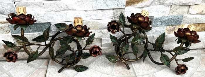 Deosebit set florentin-lampi de perete-metal pictat manual-Italia
