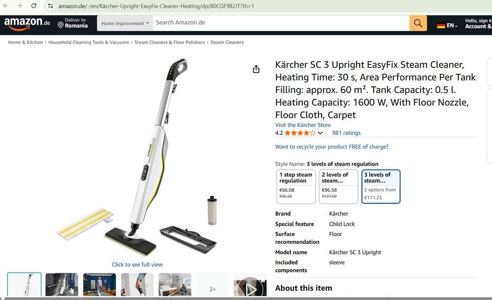 Mop cu aburi Kärcher SC 3 Upright EasyFix