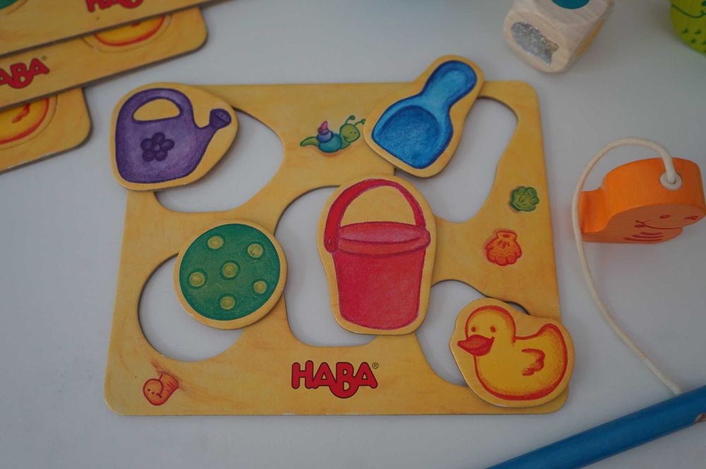 Дървена игра риболов HABA, Германия; мемори карти/сортиране Икеа 2 бр.