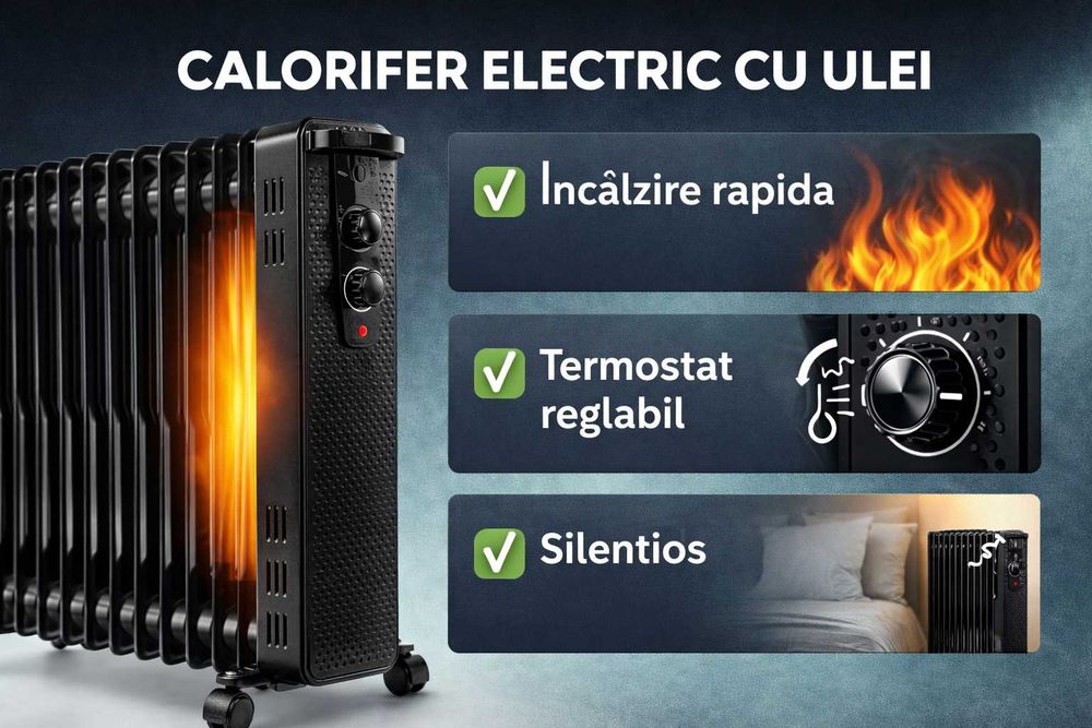 Calorifer electric cu ulei 13 elementi 3000W puternic negru
