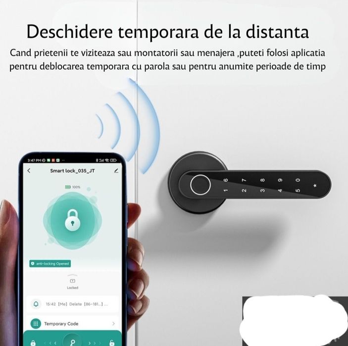 Maner smart cu amprenta pentru usi, cod PIN, bluetooth și cheie, universal