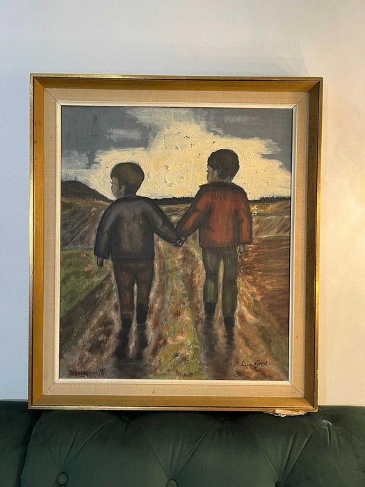 Tablou mare pe pânză, copii, stil nordic, Danemarca, 77x67 cm, înrămat