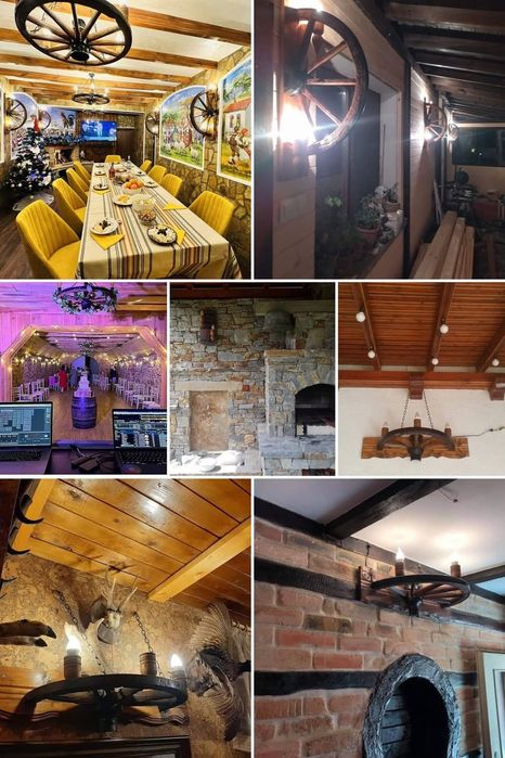 Осветление, декорация, лампи от колела от каруца и бъчви