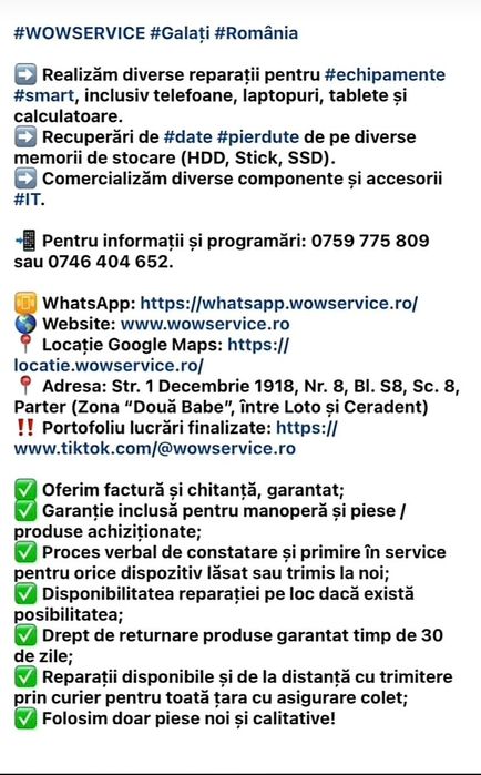WOWSERVICE - Reparatii telefoane, laptopuri, tablete, calculatoare