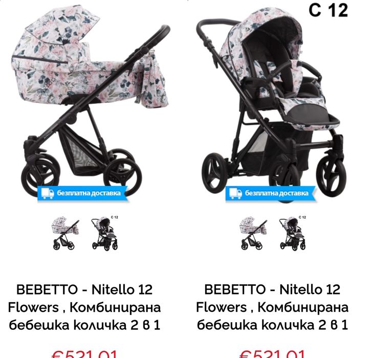 Комбинирана количка 2в1 Bebetto Nitello Flower