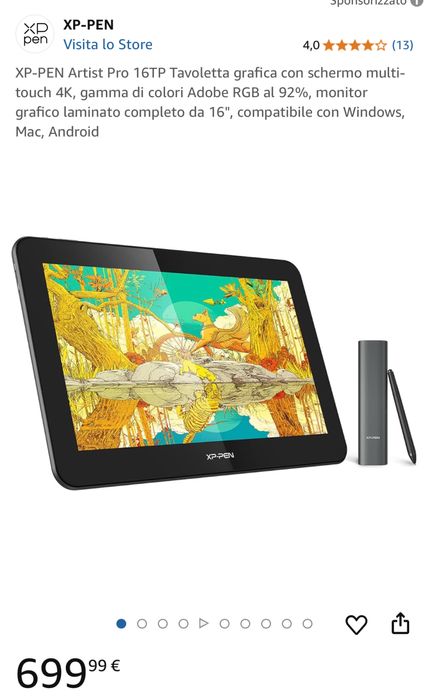 Tableta grafica XPPen Artist Pro 16TP 4K, sigilata transport inclus