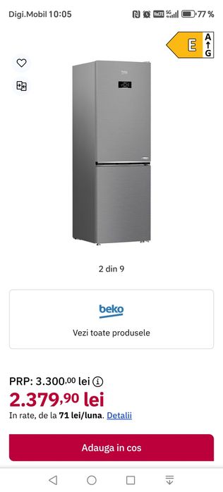 Combina frigorifica cu garanție BEKO B3RCNA364HXBR1, No Frost, 316 l, H 186.5 cm, Clasa E