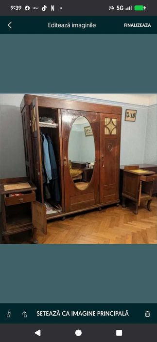 Urgent! Sifonier/dulap Art Deco interbelic 1930 lemn masiv si cristal
