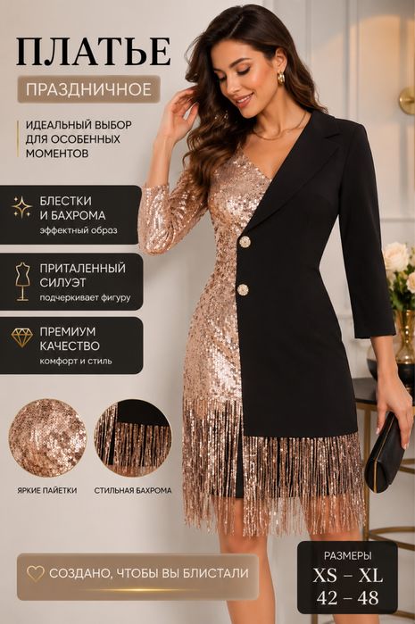 Вечернее яркое блестящее платье