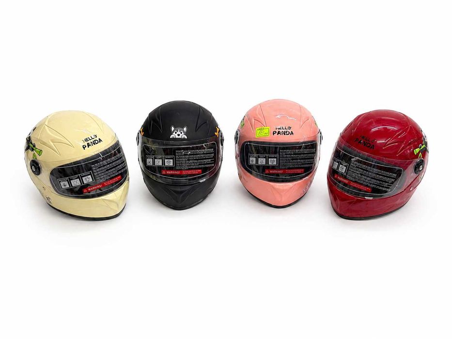 Cască moto copii „Hello Panda” (crem, negru, roz, roșu)
