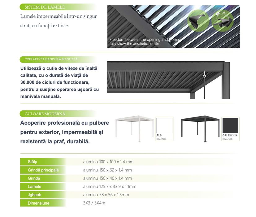Pavilion Aluminiu Pergola Bioclimatica 4x3x2.4 m Premium Electrostatic