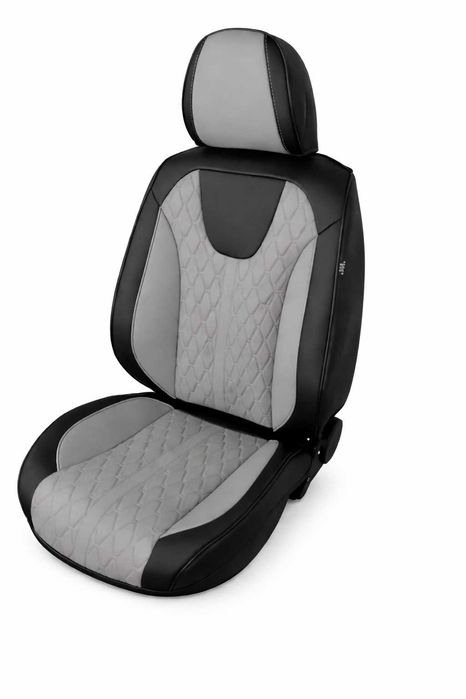 Комплект луксозна универсална тапицерия за седалки от еко кожа - черно-сива