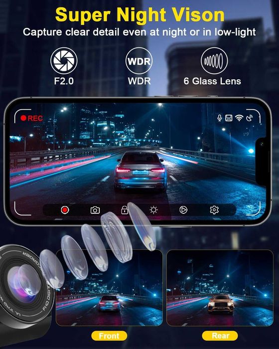 Camera de bord auto DVR, inregistrare video 4K UHD, cu Vedere Nocturna