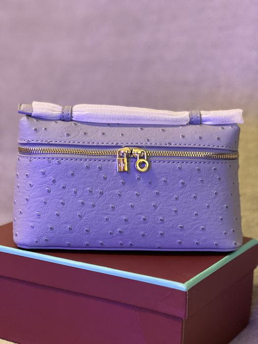 Синя чанта щраусова кожа Loroo