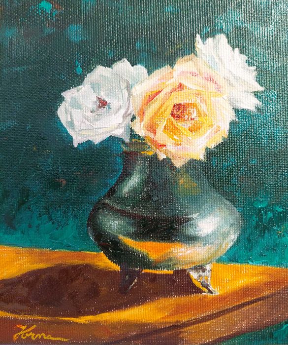 Tablou ulei pe pânză, trandafiri,flori ,cadou