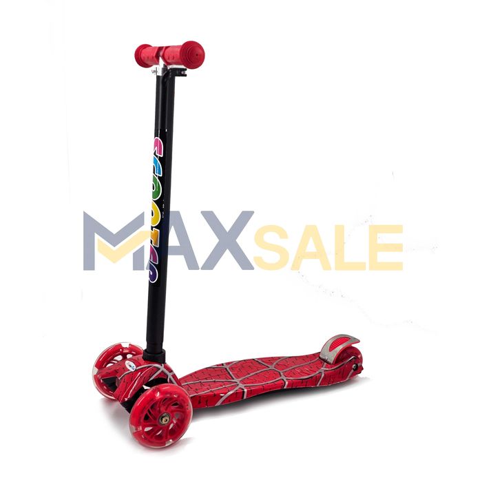 Детска триколка тротинетка Спайдърмен червена 3 светещи колела