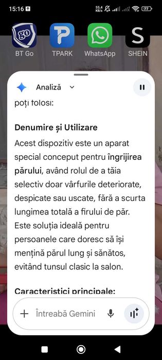 Aparat pt par îndepărtează firele despicate arse