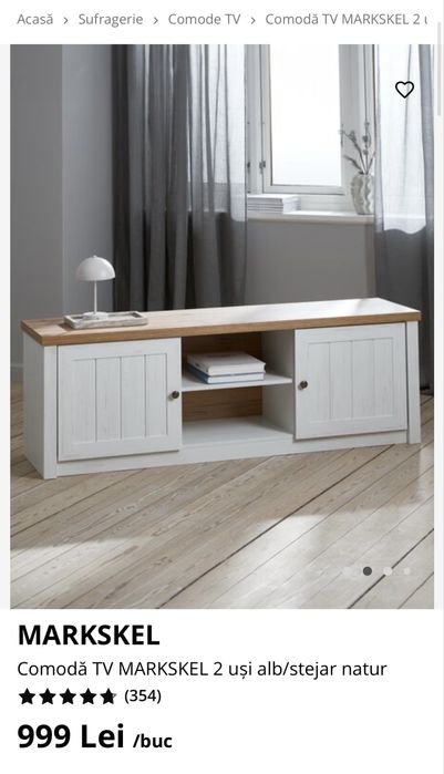 Comodă TV JYSK MARKSKEL 160 cm – nouă, sigilată, alb / stejar
