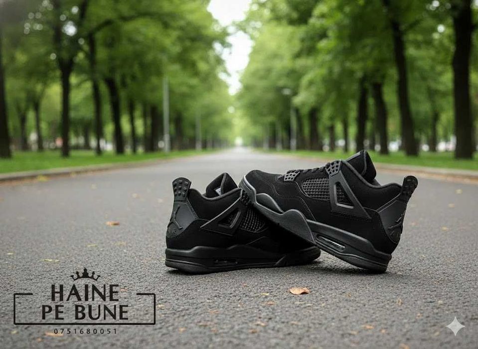 Adidasi Jordan 4 Retro Black Cat - Adidasi Fete Baieti