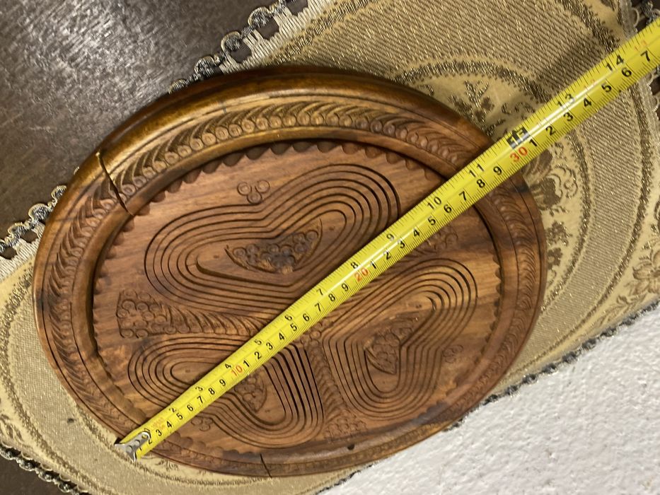 Ръчно резбована тикова фруктиера поднос Англия 1960-те