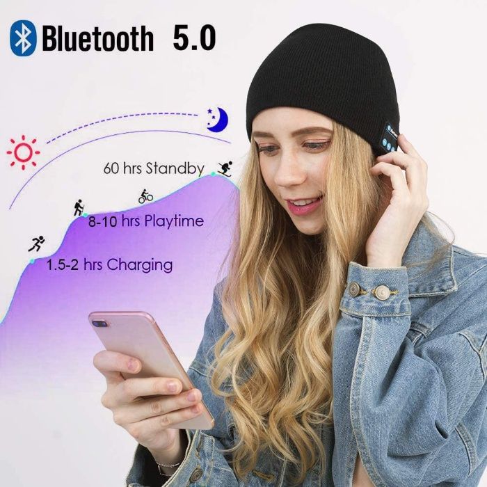 Музикална Bluetooth шапка Beanie шапка с микрофон и стерео слушалки