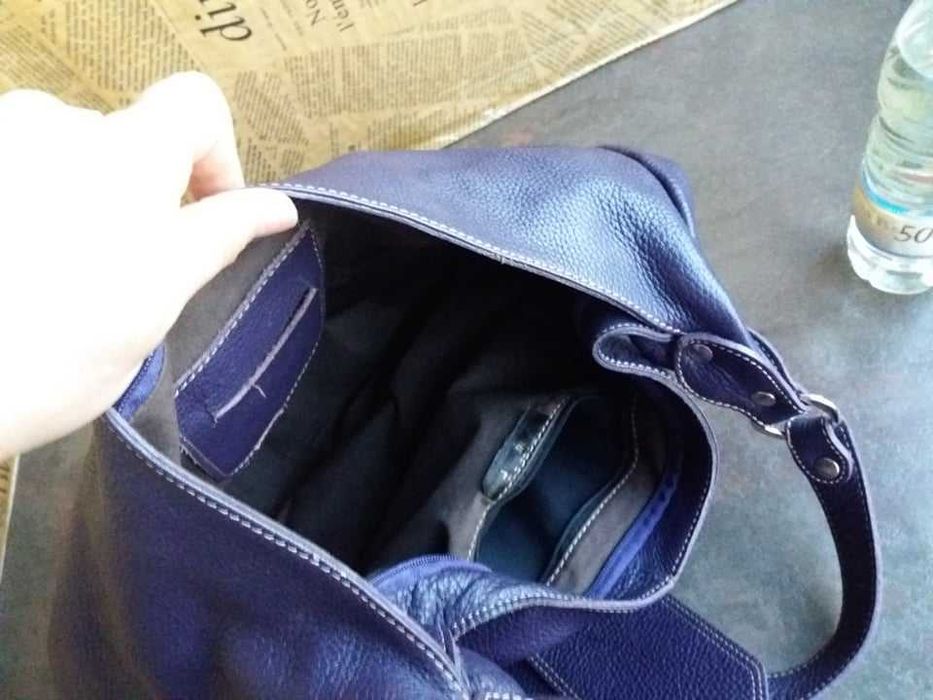 дамска чанта лилава кожена чанта с цвят на патладжан -естествена кожа