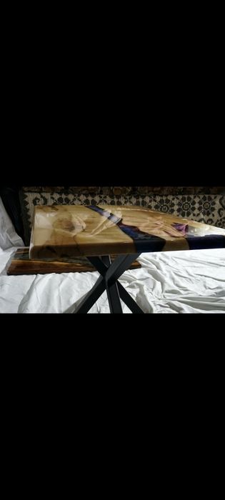 Masă din lemn masiv paltin cu epoxy | Masă epoxy | 100×50 cm | Nouă