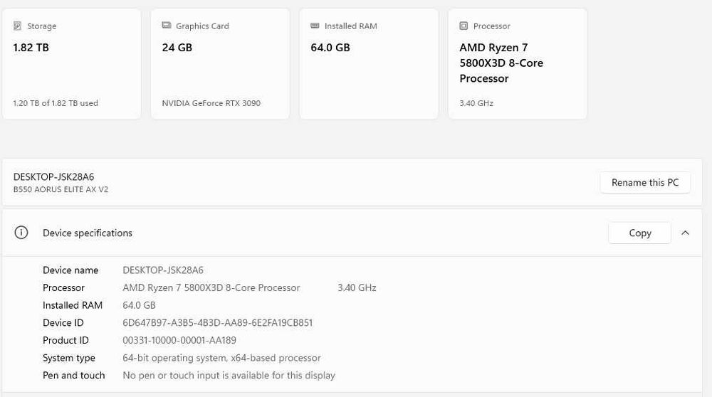 PC Gaming/Editare RTX 3090GB 24g Ryzen 7 5800x3d 64 GB RAM DDR4 2TB SS