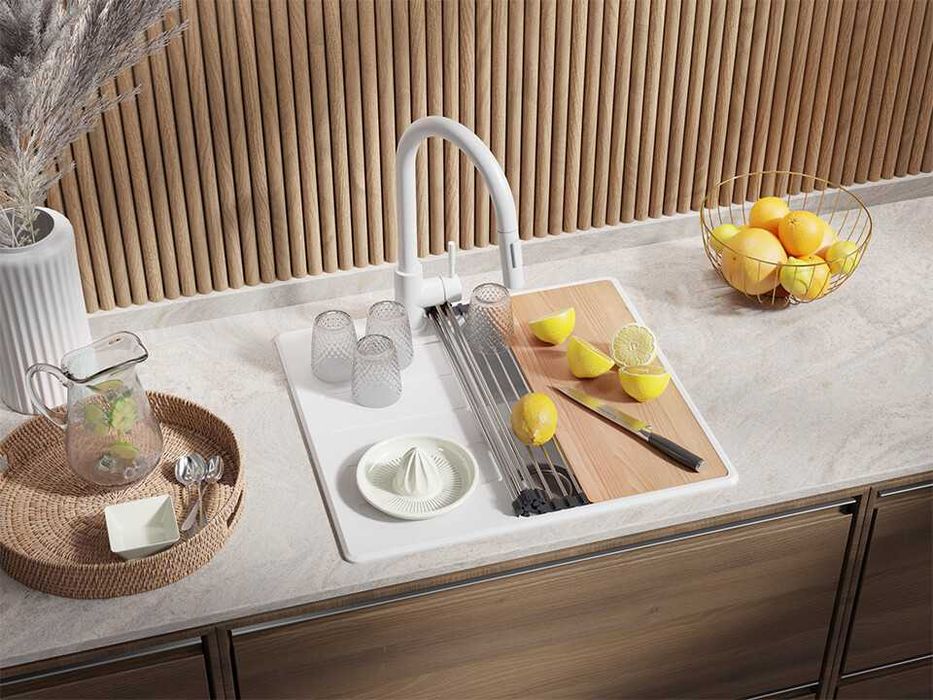 Кухненска Мивка от гранит модел Копенхаген 620 x 500 Бяла