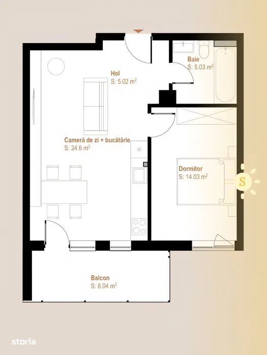 Apartament 2 camere de 49mp , balcon 8mp zona Urbano Panoramic Vivo