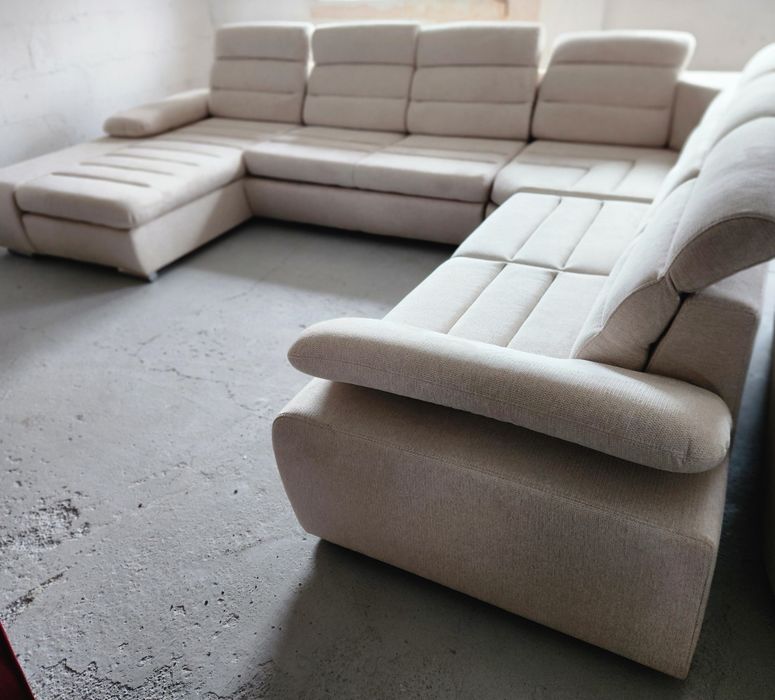 NOU Coltar U form, beige, stofă, extensibil