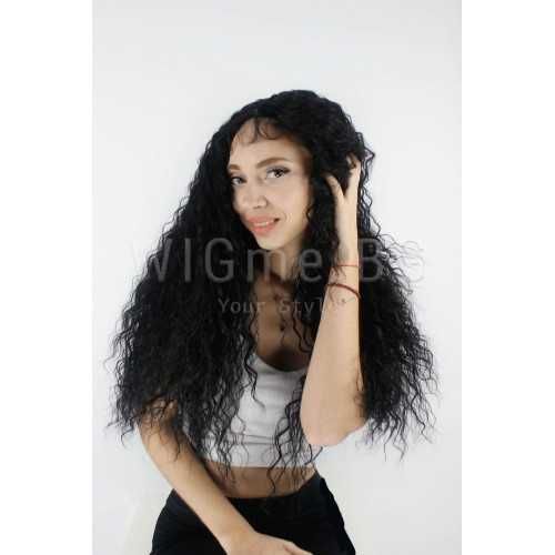 Дълга черна лейс фронт перука Елда