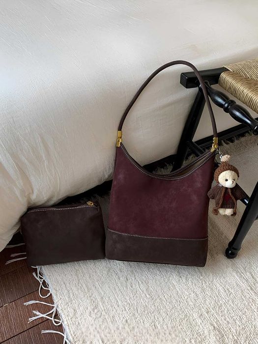 Сумка шоппер 2 в 1 женская, хобо на плечо, замшевая, повседневная