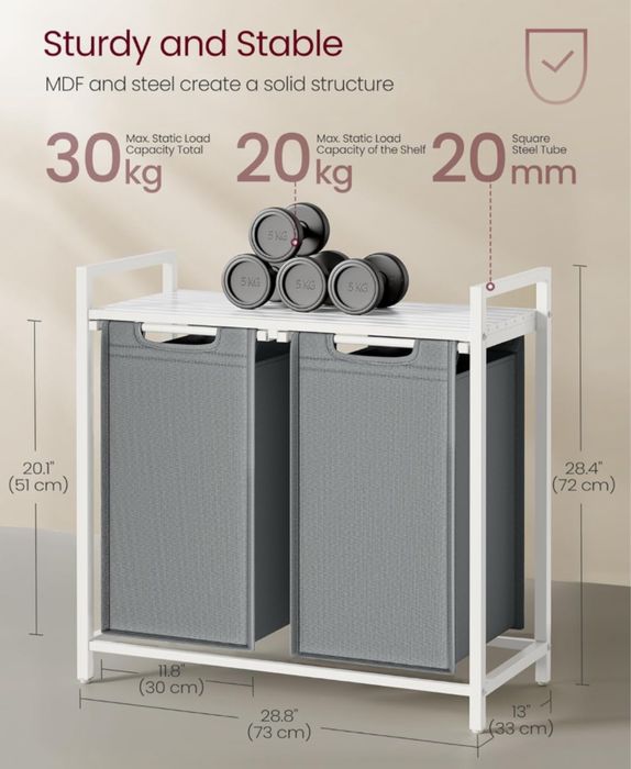 Кош за пране с 2 отделения и рафт