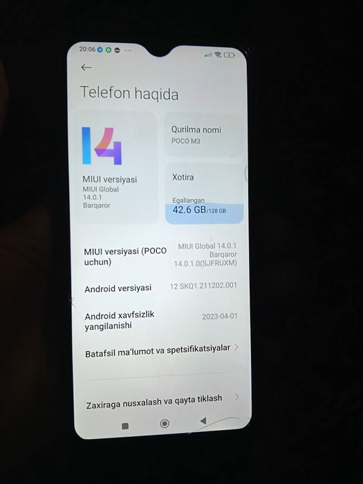 Poco m3 xotira 128/6