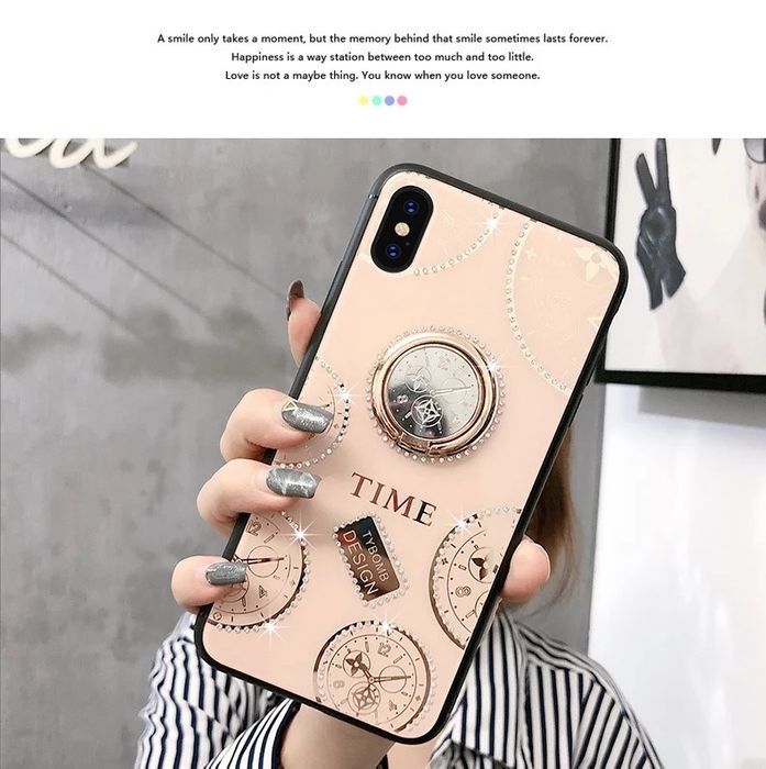 Husa cu pietricele și inel model TIME pt iPhone X, XS, XR , XS Max