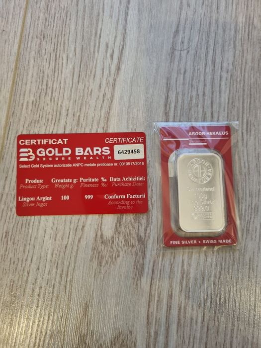 100g | Lingou Argint Argor-Heraeus | puritate 999/1000