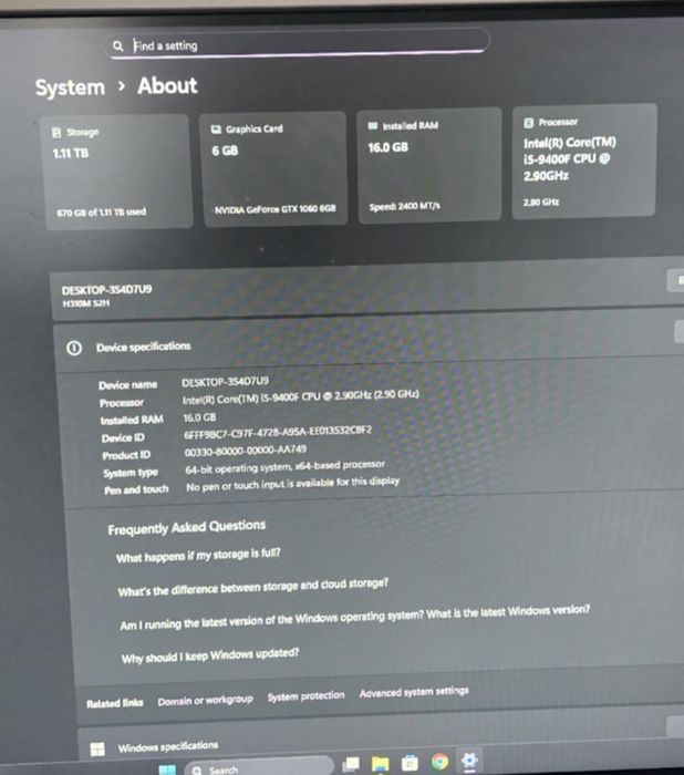 Intel i5 9400F,Gtx 1060 6Gb,Ram single channel 16 Gb 2400Mhz