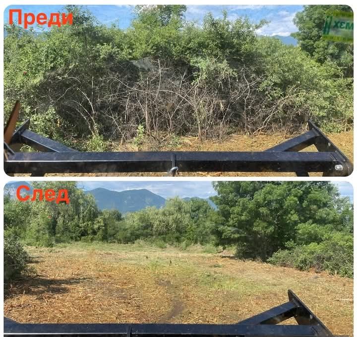 Почистване на парцели с верижен бобкат с мулчер