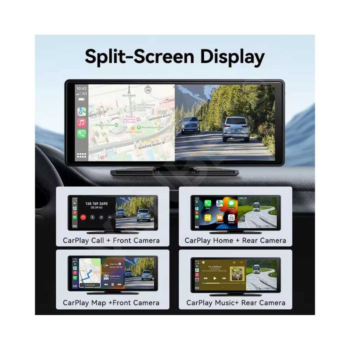 10.26" Преносима Мултимедия 2в1 с Видеорегистратор CarPlay AndroidAuto