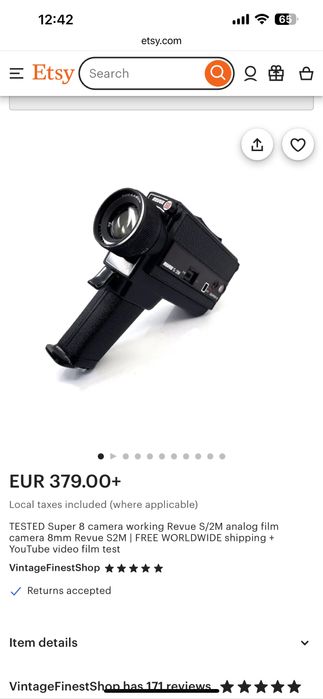 Cameră video vintage Super 8 Revue S2/M + husă, manual, film Kodak