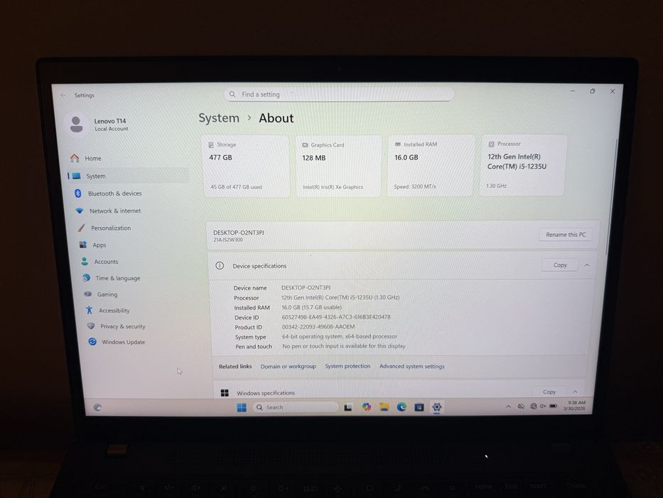 Lenovo Thinkpad T14 Gen3 CA NOU ! 16GB SiM LTE 4G Cellular i5 Gen4 G3