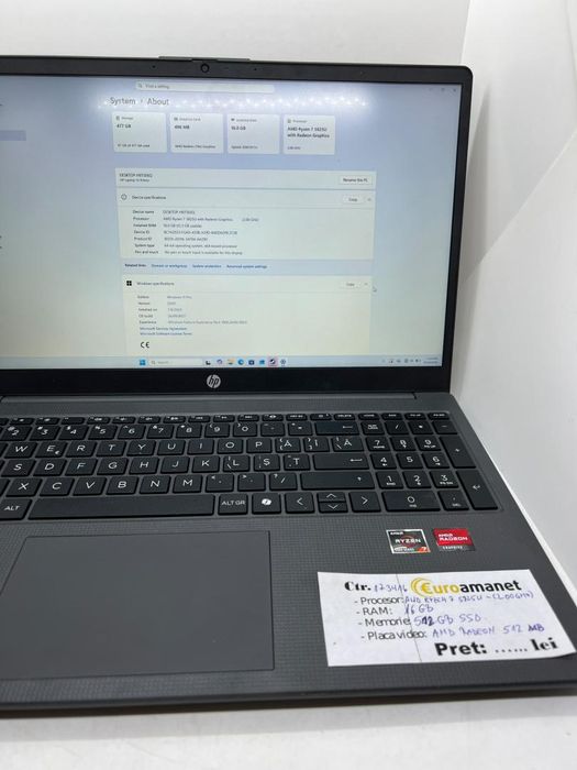 Laptop HP  cu procesor AMD Ryzen 7 5825U pana la 4.5 GHz, 15.6" -A-