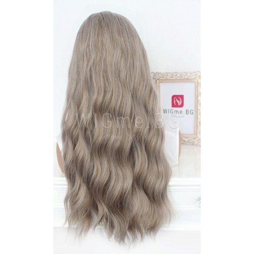 Дълга пеплно руса перука на вълни с бретон Алекса