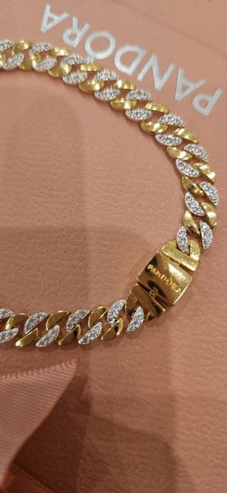 Bratara Pandora În Doua Tonuri Cu Lant Cubanez Elemente In Stil Pave