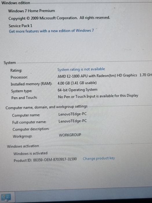 Laptop Lenovo Thinkpad  E335 AMD E2-1800 APU , 4 GB RAM , HDD 320 gb , Windows 7