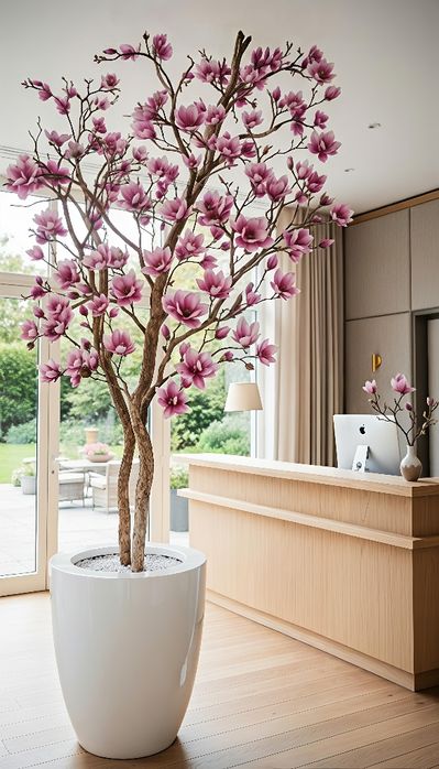 Copac Magnolie cu trunchi naturala și flori artificiale