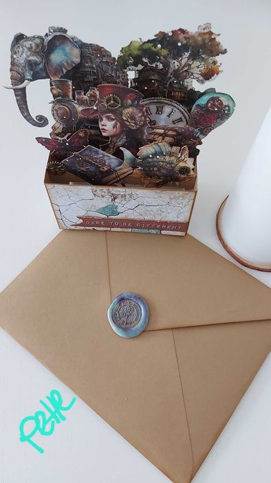 Коледни Стиймпънк картички и изскачаща кутия, Манга, ръчно изработени