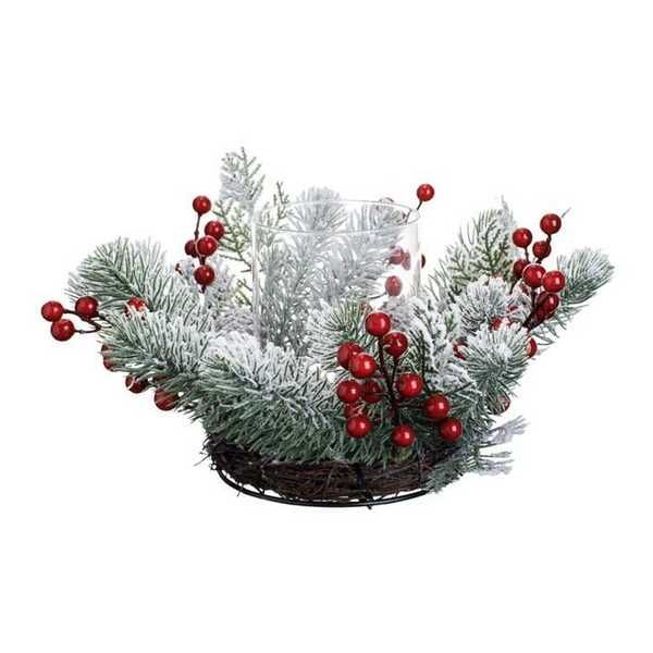 Коледен венец с поставка за свещ Mercado Trade, Метал, Борови клонки